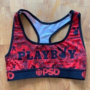 PLAYBOY Red and Black PSD Branded Sports Bra